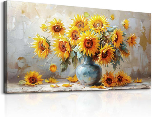 MHARTK66 Canvas Large Flower Field Paintings For Bedroom Wall Art For Living Room Farmhouse Sunflower Wall Decor Vintage Poster Art Prints Artwork For Walls Kitchen Pictures Decorations For Home
