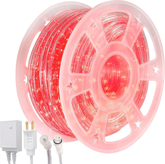 Waterproof LED Rope Lights, Connectable & Flexible with 8 Modes, Outdoor Lighting for Deck, Garden, Pool, Patio & Christmas Decor (Red, 100ft)