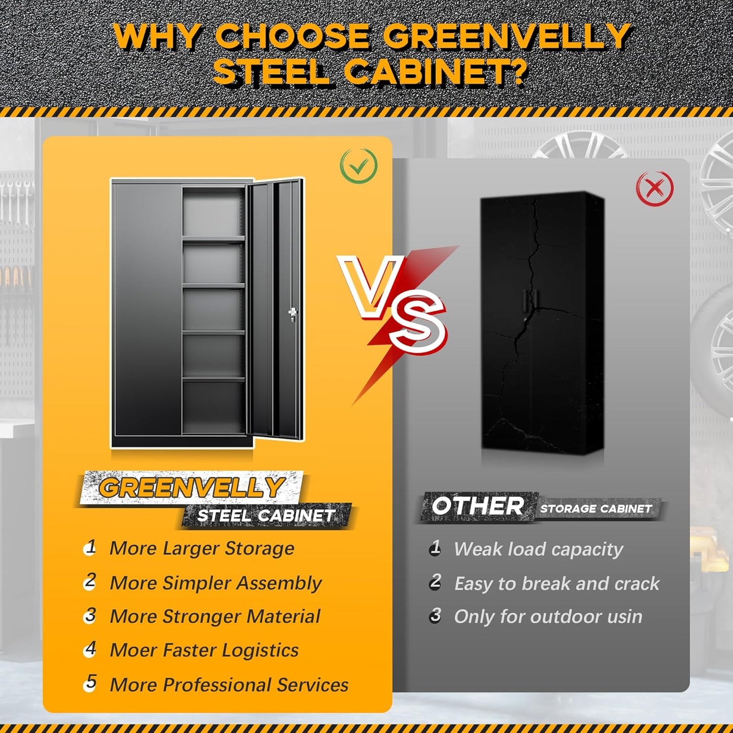 Greenvelly 72" H Metal Storage Cabinet, 32" W x 16" D Black Metal Cabinet with 2 Doors and 4 Adjustable Shelves, Locking Cabinets for Office, Home, Garage, School