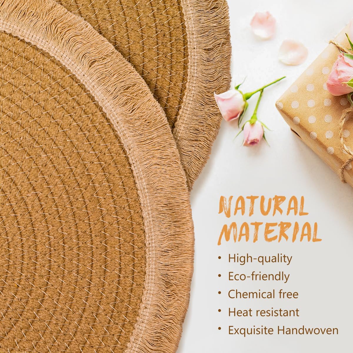 13.8 in Round Woven Placemats Set of 8, Washable Cotton Rope Place Mats for Dining Table Decor, Boho Farmhouse Rustic Table Mats Plate Chargers for Dinner Plates