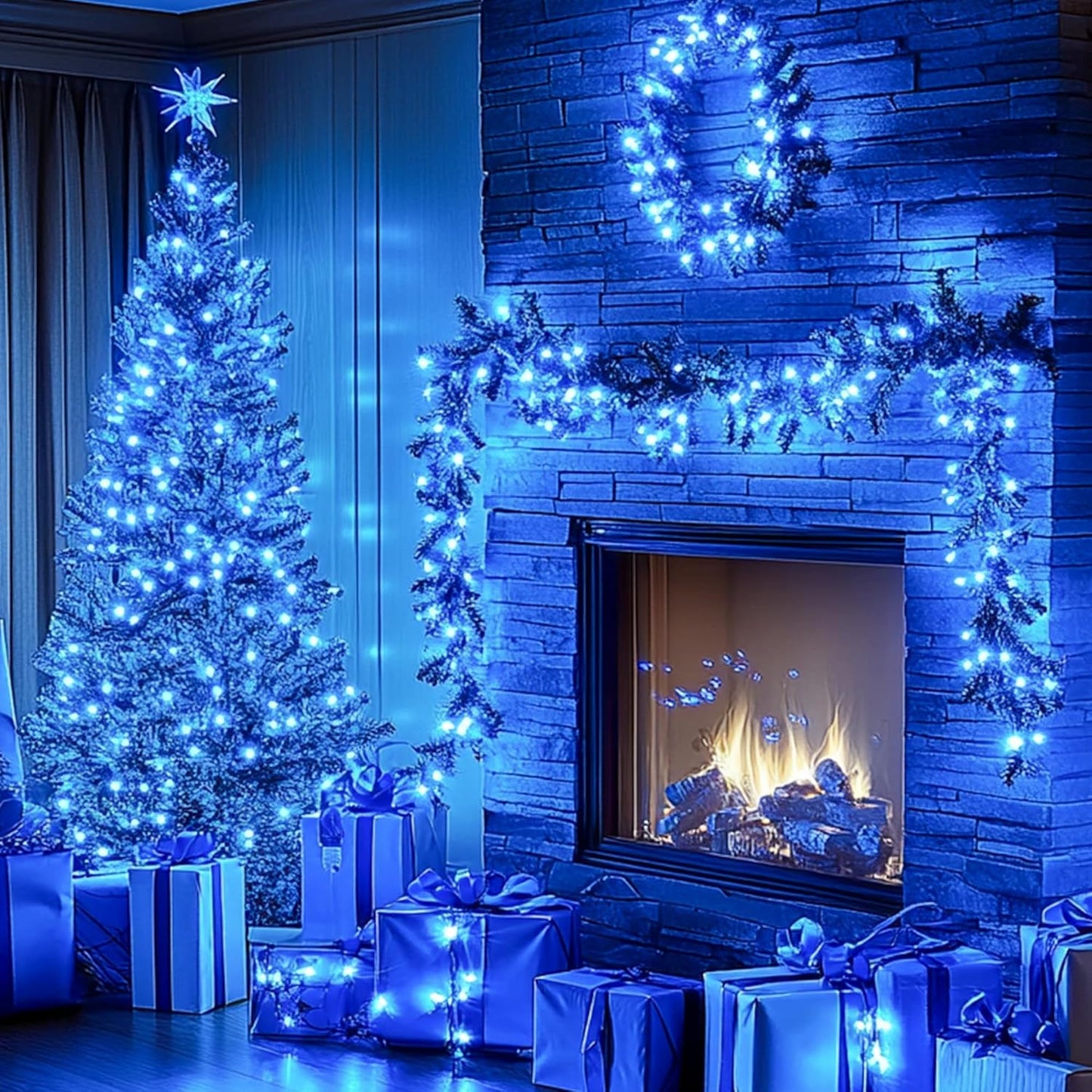 Kwaiffeo Blue String Lights: 500LED 164FT 8 Modes Blue Fairy Lights for Christmas Halloween Decorations Outdoor Indoor