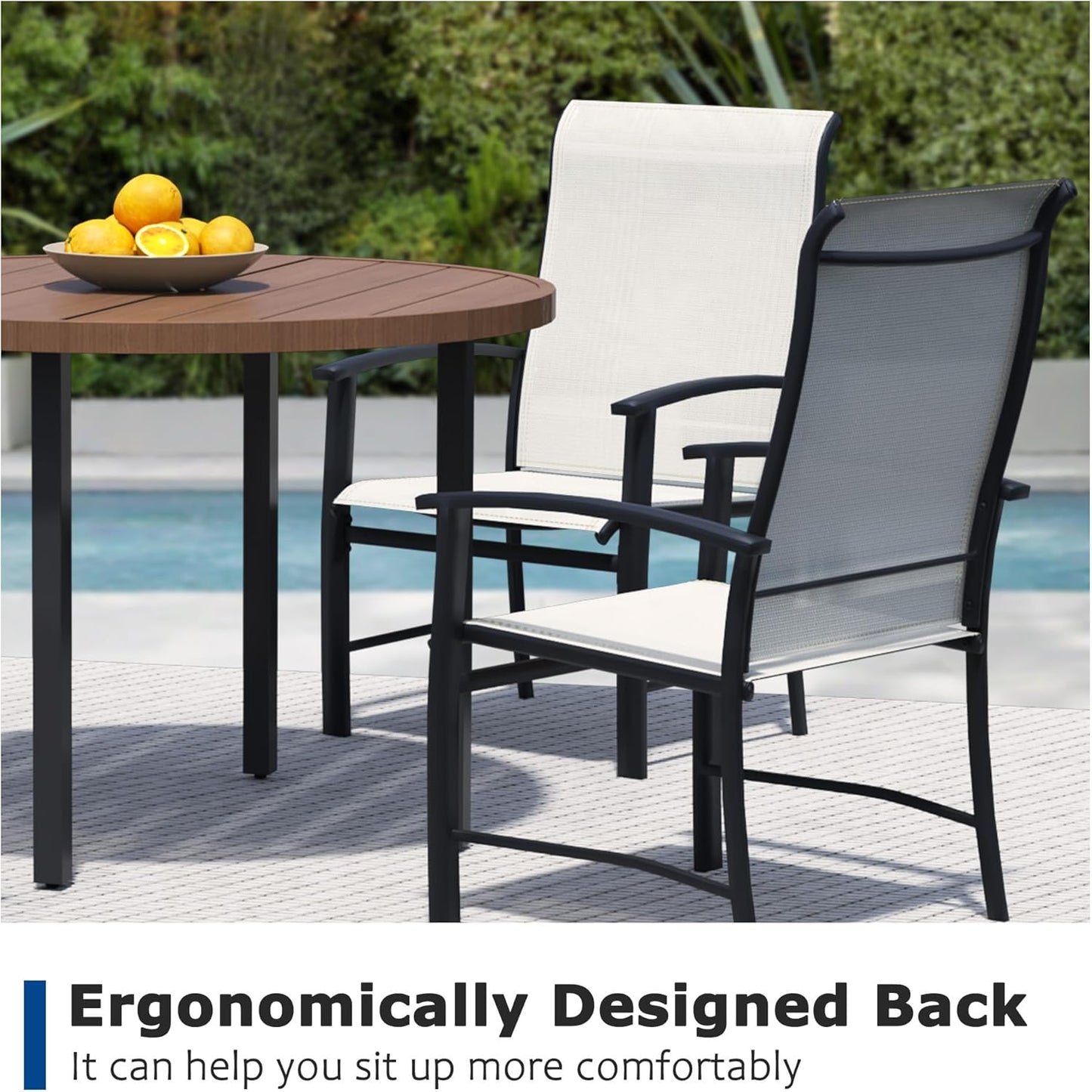 5 Piece Outdoor Dining Set, Patio Table and Chairs Set of 4, 42" Walnut Round Patio Table with 4 Oyster Beige Outdoor Patio Chairs for Lawn, Garden, Porch