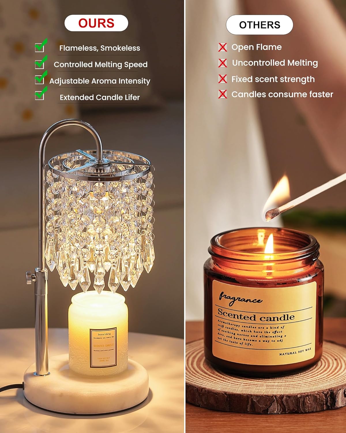 Candle Warmer Lamp with Timer Dimmer and 3 Bulbs, Lamp Candle Warmer with Marble Base,Wax Melt Warmer for Jar Candles, Birthday Gifts for Women Mom, House Warming Gifts New Home Decor