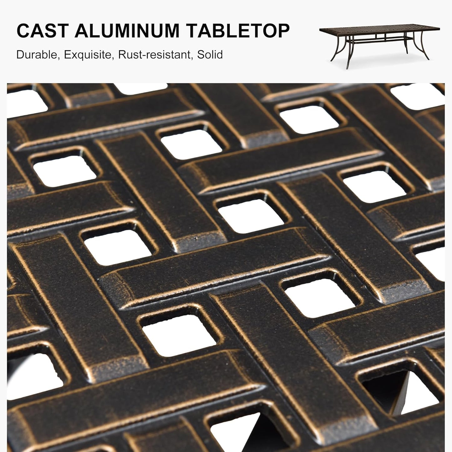 PURPLE LEAF 9 Pieces Patio Dining Sets Cast Aluminum Furniture with Rectangular Table for Lawn Garden Backyard Deck Outdoor Dining Sets with Cushions and Pillows, Rhombic Brick Red