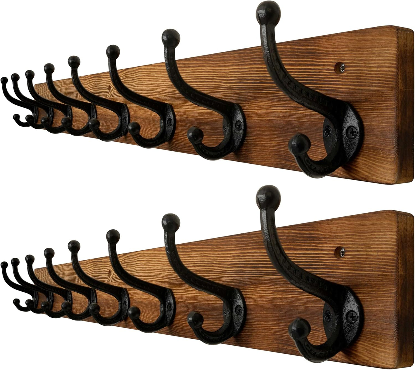 WEBI Rustic Coat Rack Wall Mount,35.43" Long 8 Cast Iron Coat Hooks Wall Mounted,Heavy Duty Wall Coat Hanger Hooks for Hanging Coats,Clothes,Rustic Brown,2 Packs