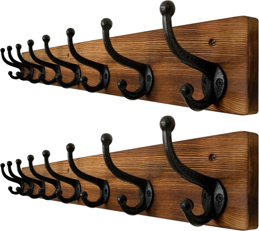 WEBI Rustic Coat Rack Wall Mount,35.43" Long 8 Cast Iron Coat Hooks Wall Mounted,Heavy Duty Wall Coat Hanger Hooks for Hanging Coats,Clothes,Rustic Brown,2 Packs