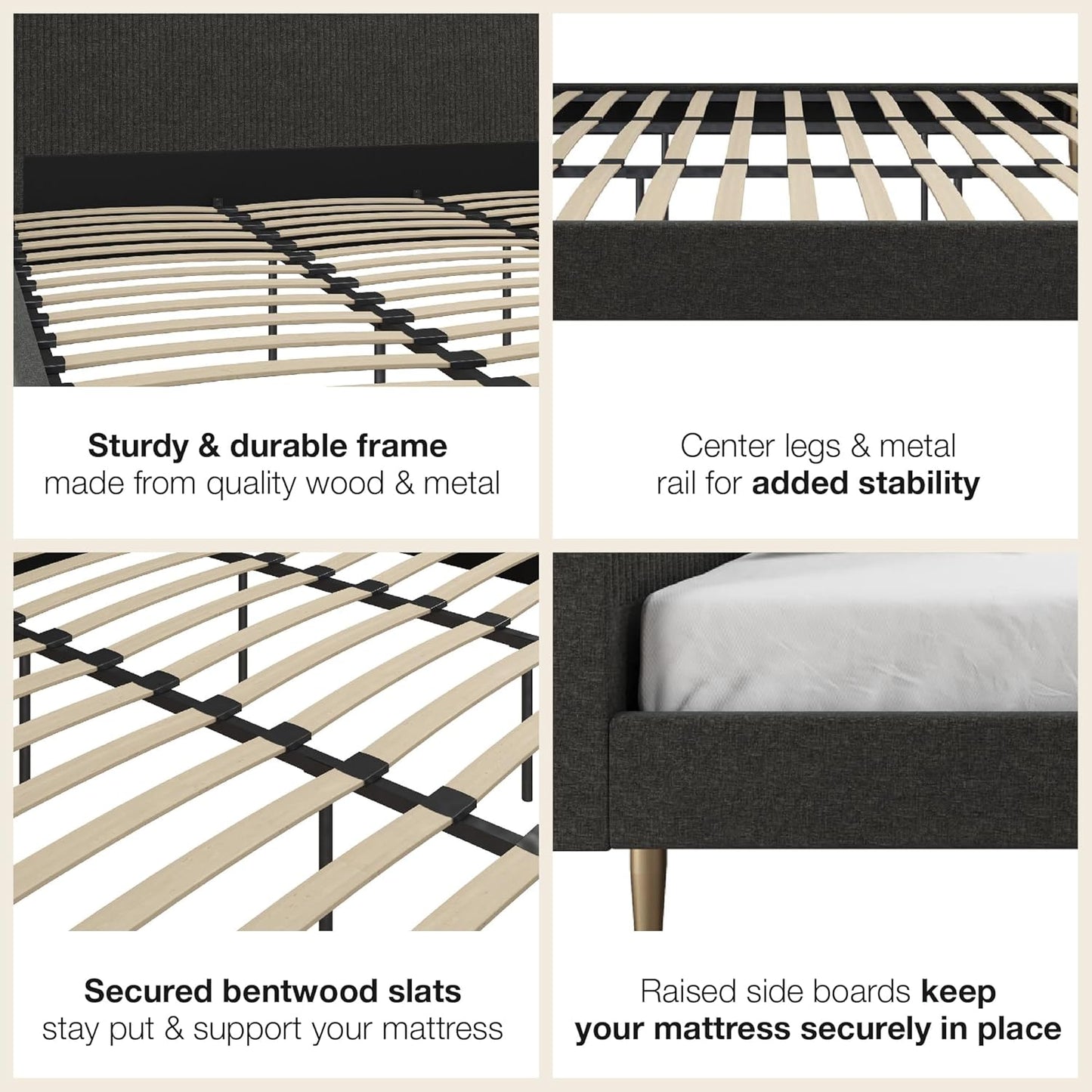 Mr. Kate Daphne Upholstered Bed with Headboard and Modern Platform Frame, King, Dark Gray Linen