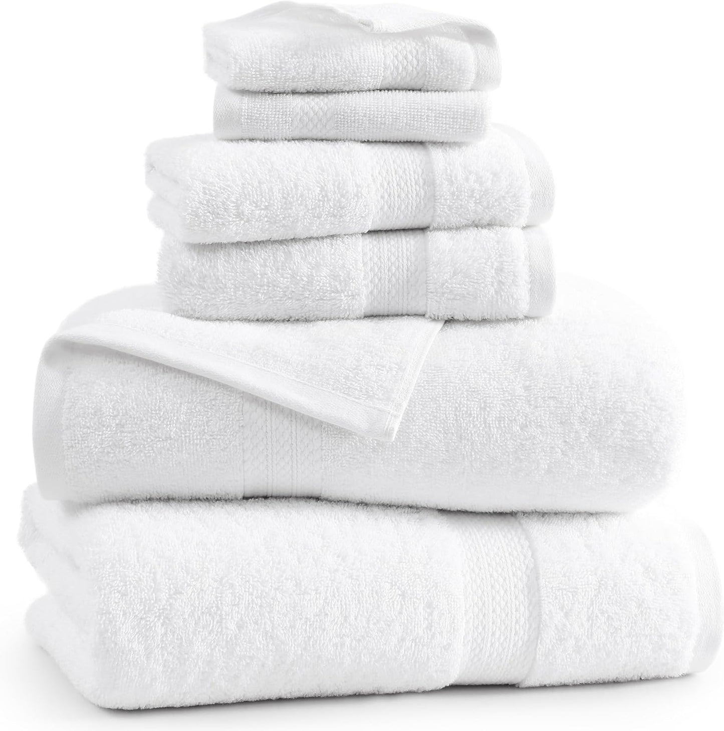 LANE LINEN 100% Cotton Luxury Bathroom Towel Set - 6 Pieces - Super Soft, Fluffy & Highly Absorbent - 2 Large Bath Towels, 2 Washcloths, 2 Hand Towels - Complete Family Pack - White Bath Towel Set