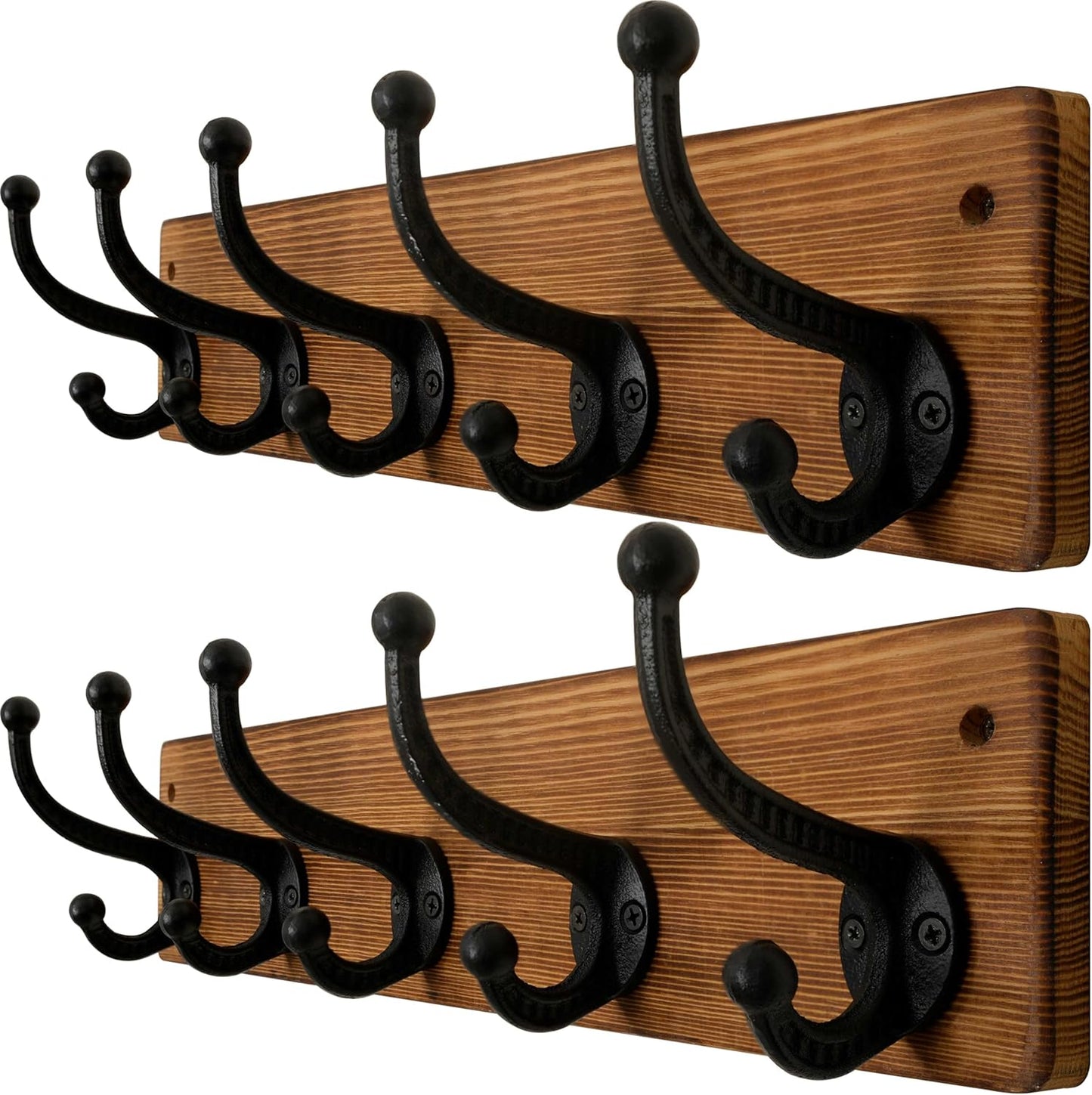 WEBI Rustic Coat Rack Wall Mount,5 Cast Iron Coat Hooks Wall Mounted,Heavy Duty Wall Coat Hanger Hooks for Hanging Coats,Clothes,Rustic Brown,2 Packs