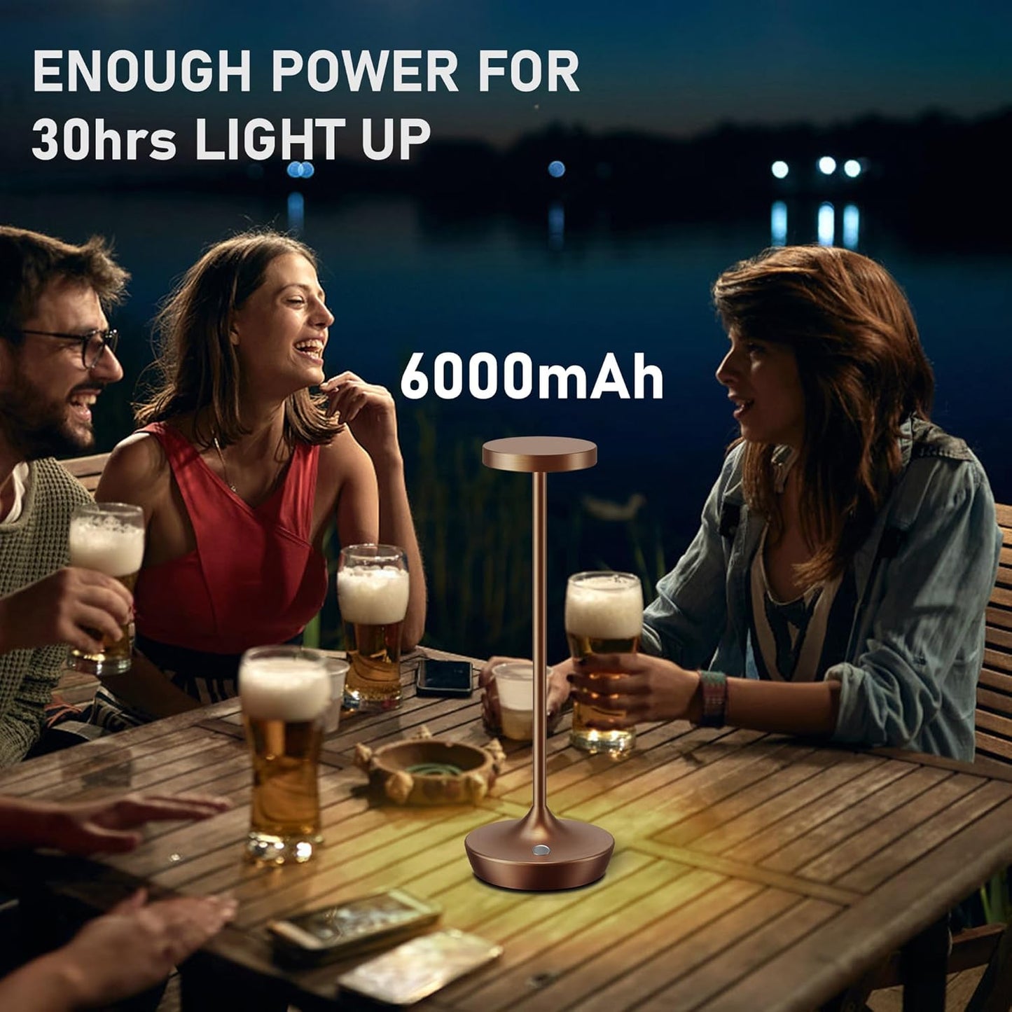 Cordless Table Lamp Rechargeable - 6000mAh LED Battery Operated Table Light - Portable Touch Dimmable Outdoor Waterproof Table Lamps for Patio Bar Restaurant Dining (2 Brown)