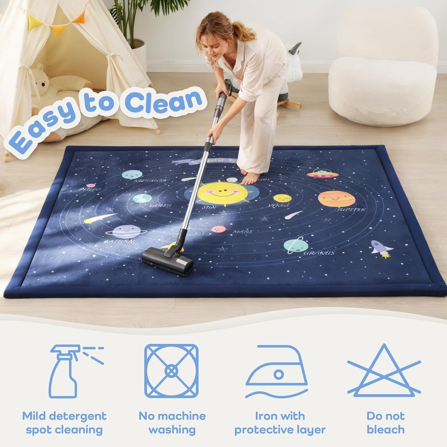 1.3" Thick Educational Baby Floor Play Mat 79x158, Basic Padded Memory Foam Kids Mat, Extra Large Non-Slip Plush Playmat for Nursery Playroom Classroom (Planet)