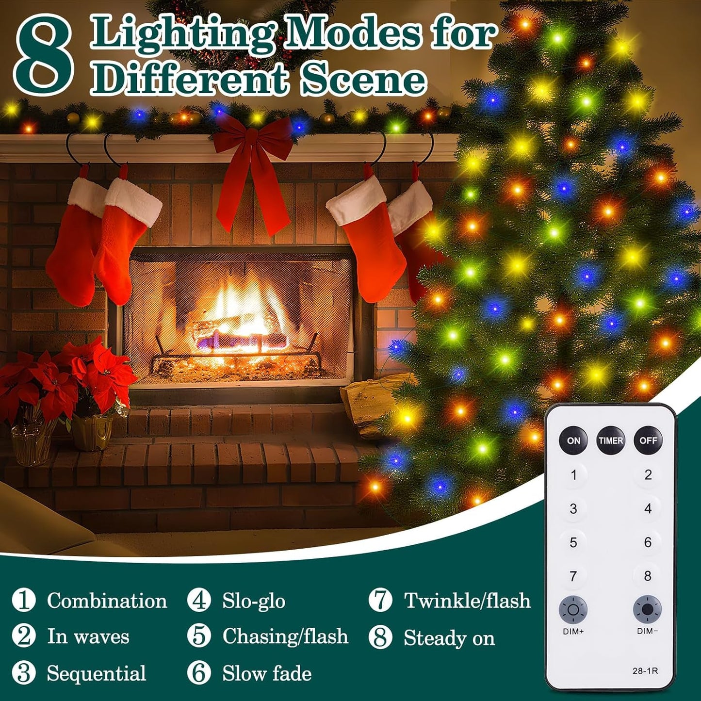 HYH Christmas Lights Outdoor String Lights 500LED 164FT Multicolored Xmas Plug in Fairy Lights Waterproof with Remote for Outside Bush Tree Decor Garden Patio Indoor Balcony Christmas Party