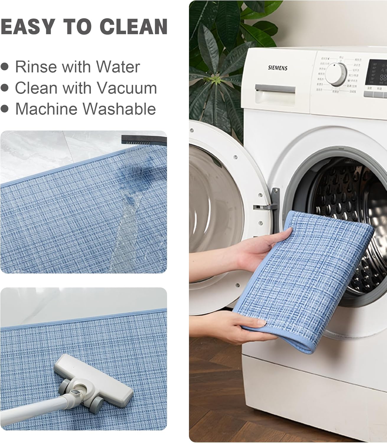 YIHOUSE Bathroom Rugs Sets 5 Pieces, Blue Ultra Thin Bath Mats Fit Under Door, Absorbent Quickly Dry Rubber Backing Braided Bath Mat Set, Non Slip Washable Bath Rugs for Bathroom Floor, Blue