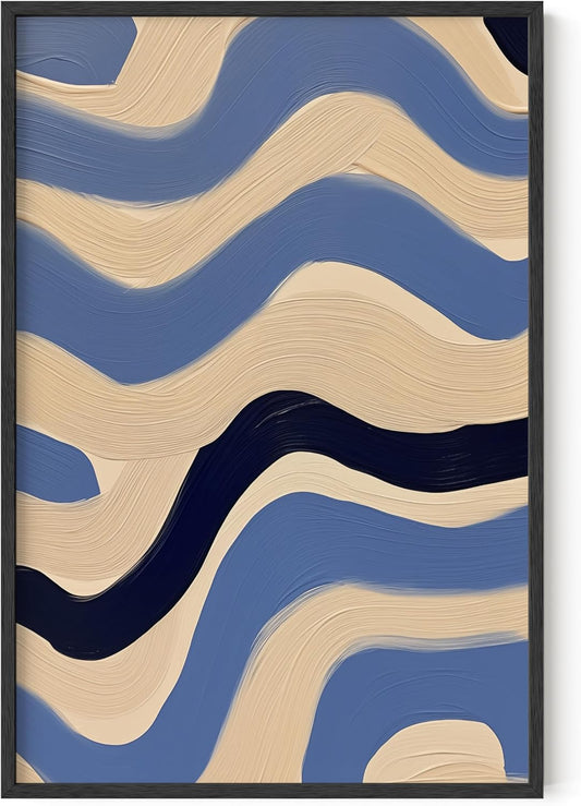 HAUS AND HUES Modern Abstract Wall Art - Blue and Green Living Room Art, Modern Artwork for Walls, Minimalist Picture for Living Room(Blue Abstract Pattern 4, Black Frame, 24x36)