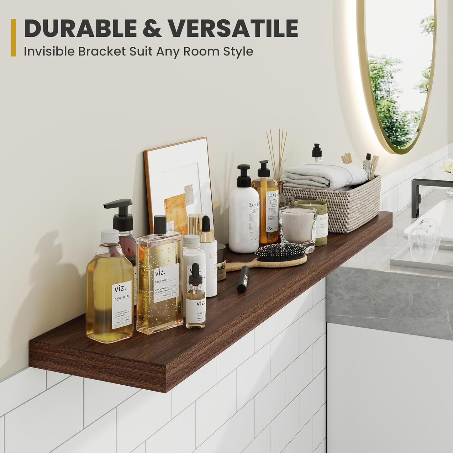 40 Inch Floating Shelves, 9.3" Deep Floating Shelf Wall Mounted, 40" Wall Shelves, Rustic Deep Bookshelf, Large Display Shelves & Storage Shelves for Bedroom, Living Room, Walnut, Set of 2