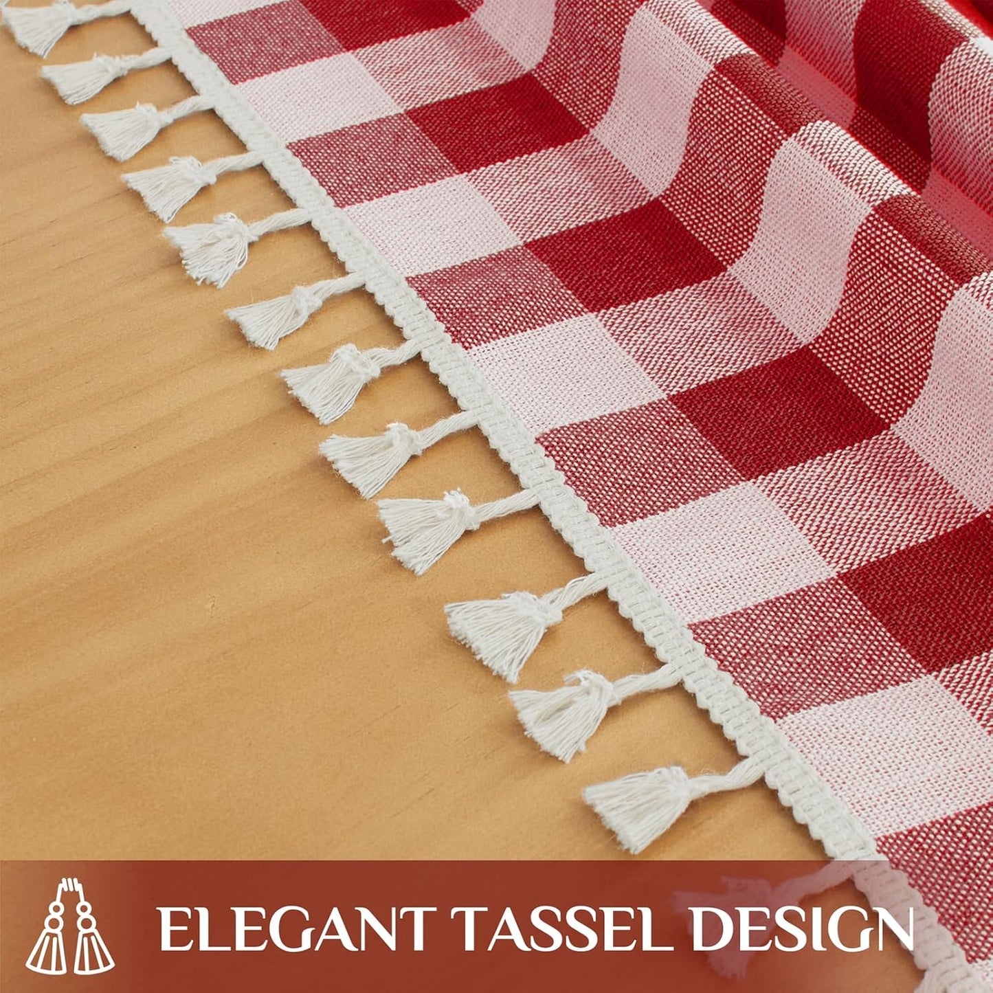 Softalker Checkered Tablecloth Rectangle, Heavy Weight Linen Gingham Boho Table Cloth with Tassel, Washable Wrinkle Free Buffalo Plaid Table Cover for Dining/Party/Outdoor - 55 x 84 Inch, Red