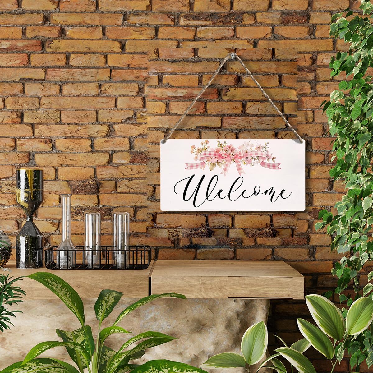 Front Door Welcome Sign, Welcome Please Signs, Wall Art Wooden Hanging Plaque 12 x 6 Inch, For Home Porch Entrance Decoration