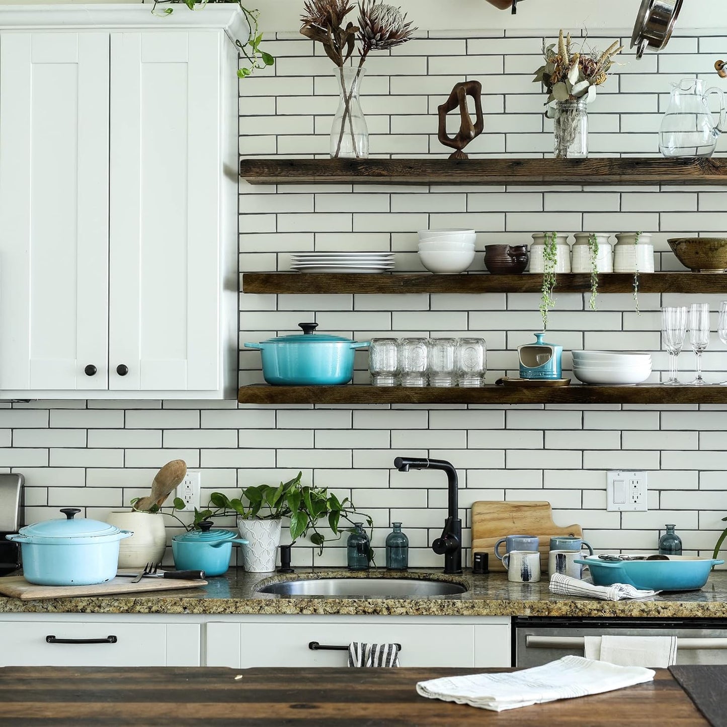 URBANDI, Rustic Floating Shelves, Set of 2, Hidden Bracket, Solid Wood, Heavy Duty, Wall Mounted Shelves, (Dark Brown, 24Wx8D)