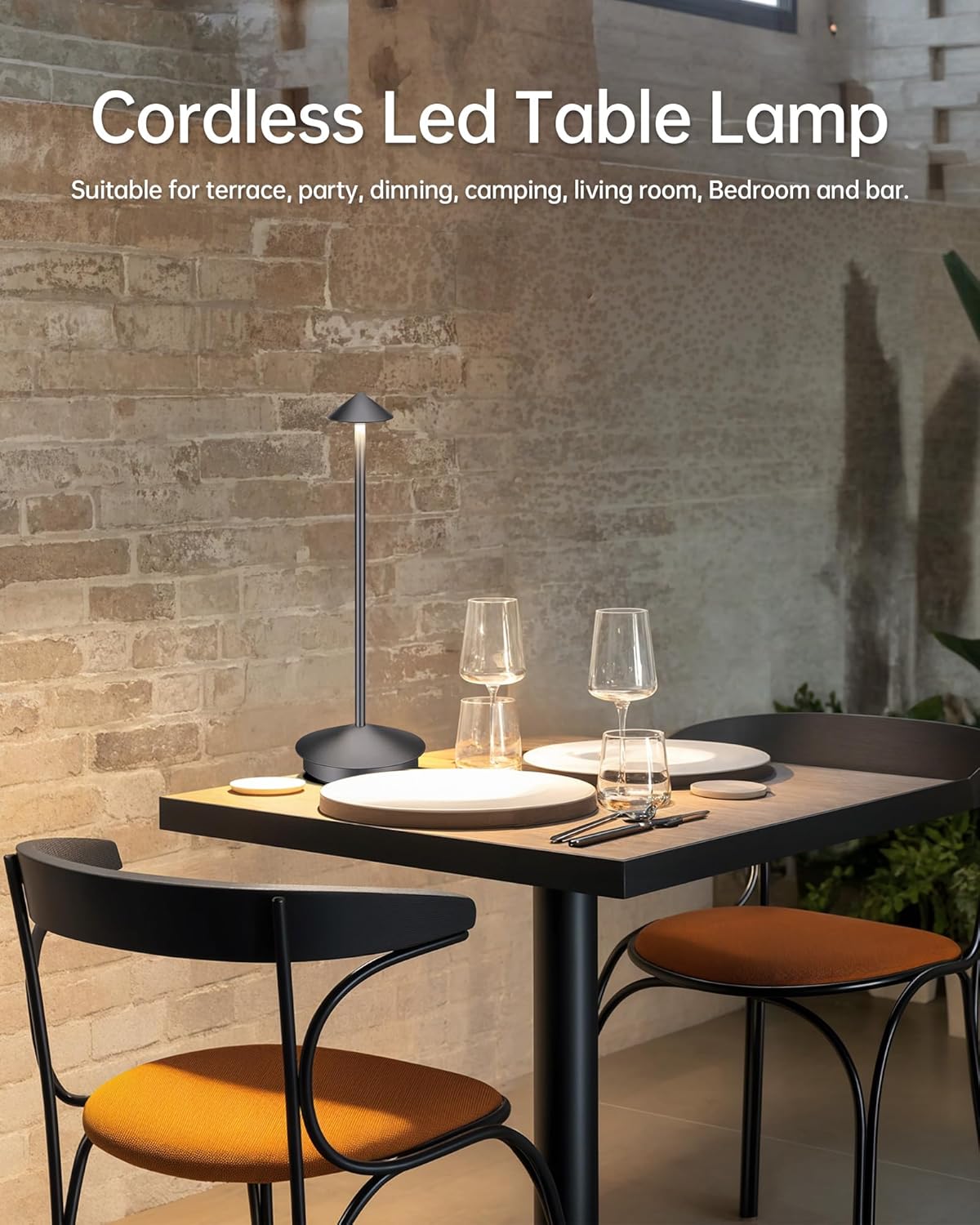 Portable Led Cordless Lamp Table Light 2 Pack, Rechargeable 6000mAh Battery Outdoor Table Lamp for Dinning Restaurant Patio Bedroom Camping, IP54 Waterproof, Dimmable