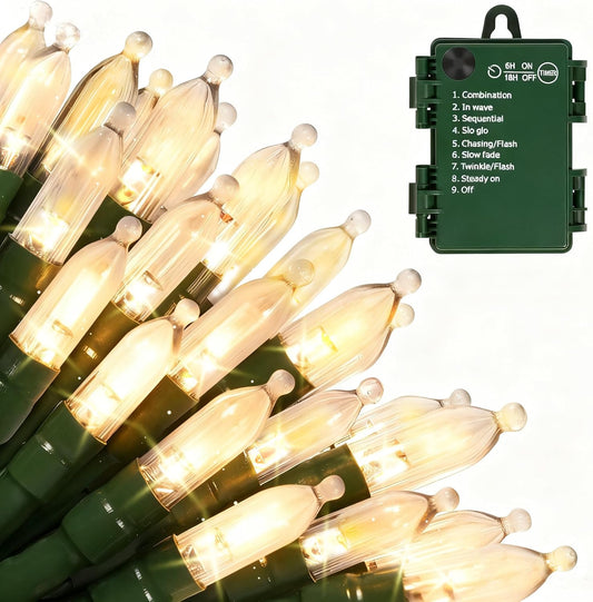 Battery Operated Christmas Lights, 2 Pack 18 FT 50 LED Each Clear Mini String Lights, 8 Modes with Timer Waterproof Tree Lights for Xmas Indoor Outdoor Holiday Home Decor, Warm White