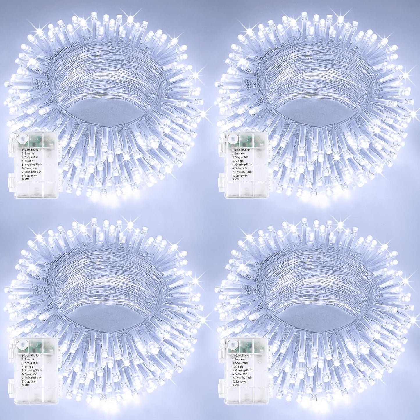 4 Pack String Lights Battery Operated with Timer, 132FT 400 LED Waterproof Battery Twinkle Lights, 8 Modes Fairy Light for Indoor Outdoor Party Bedroom Garland Tree Christmas Decorations (Cool White)