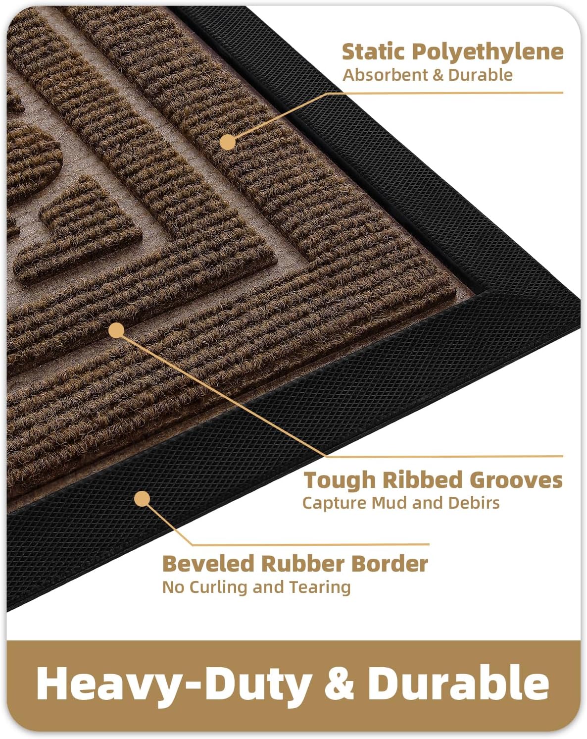Color&Geometry Front Door Mat Outside Entrance, Heavy Duty Non Slip Low Profile Doormat for Entryway, Trap Dirt and Moisture Welcome Mats All-Weather, Easy Clean, Patio, Garage, 24"x36" Brown