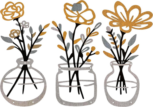 Luckinds Metal Flower Wall Art 3 Pieces, Rustic Farmhouse Decor Wall Decor Metal Wall Sculptures Hanging for Kitchen Bathroom living room