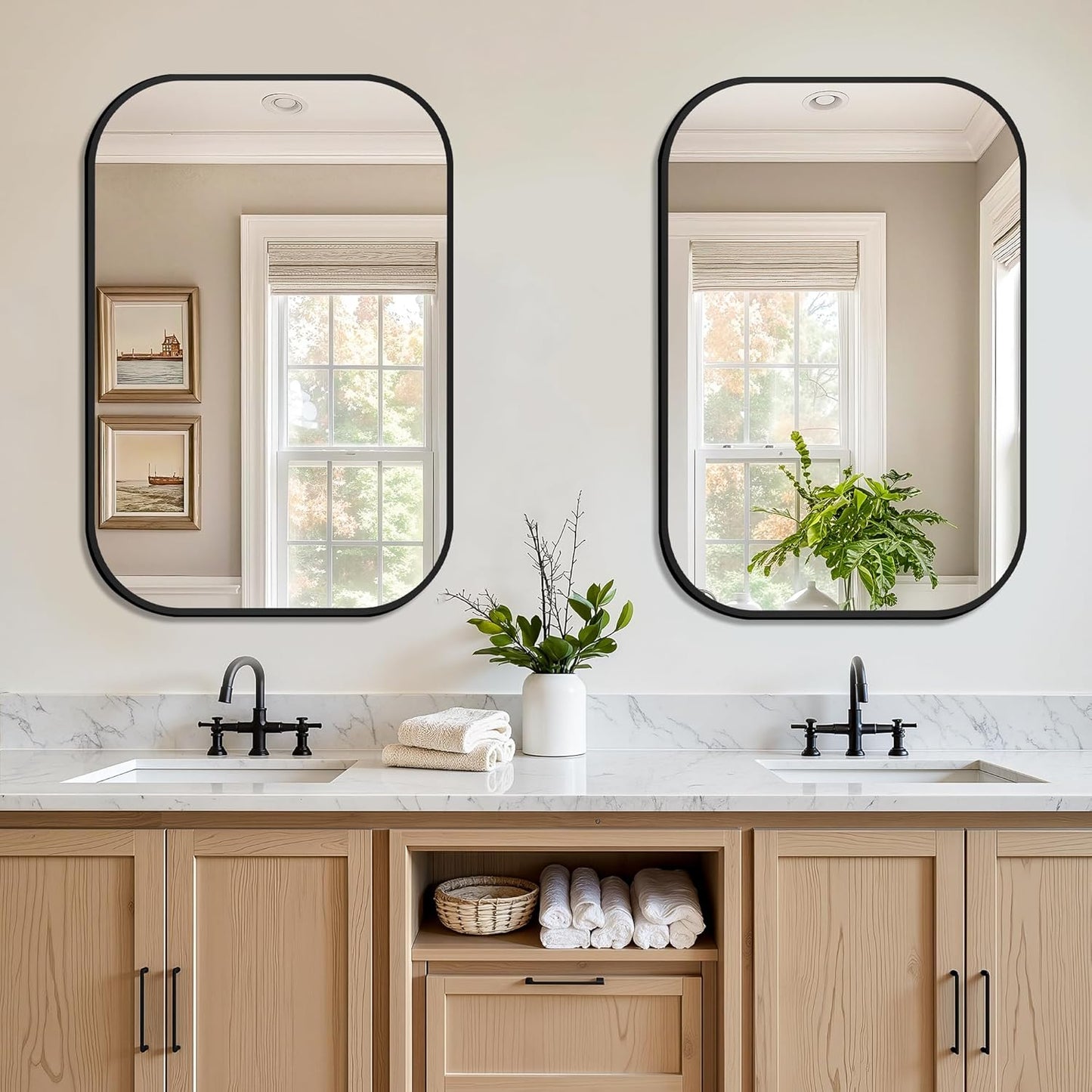 FICTOR Bathroom Vanity Mirror for Wall, 2 Pack 24" x 36" Rectangle Bathroom Mirror for Over Sink, Metal Framed, Hangs Horizontally or Vertically(Black)