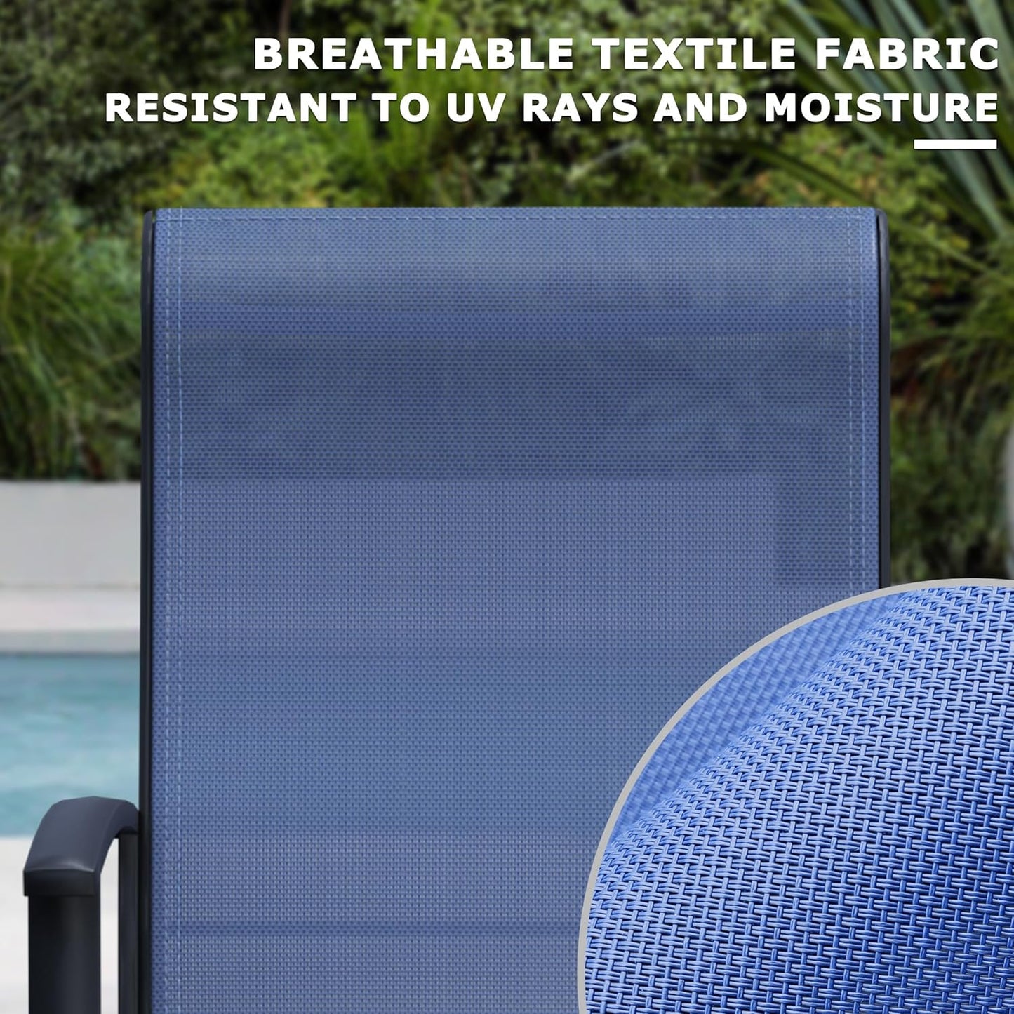 7 Piece Outdoor Dining Set, Patio Table and Chairs Set of 6, 47" Black Round Patio Table with 6 Blue Outdoor Patio Chairs for Lawn, Garden, Porch