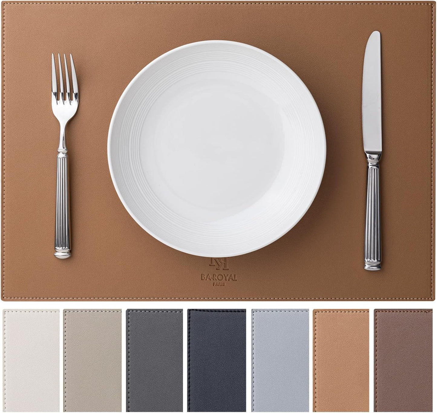 Faux Leather Placemats Set of 4 Vinyl Washable Wipeable Table Mats for Kitchen Dining Table Heat Resistant Waterproof Indoor/Outdoor Placemats Non-Slip Easy Clean Place Mats (British Khaki)