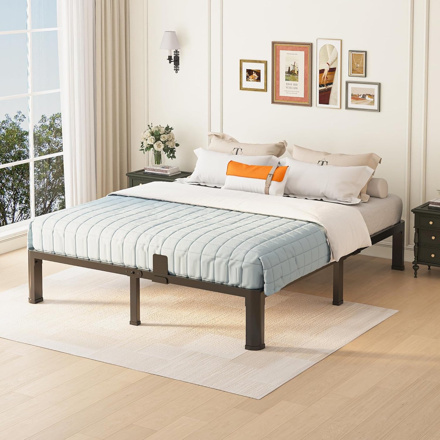10 inch California King Bed Frame with Round Corner Legs Mattress Slide Stopper,Low Profile Heavy Duty Metal Platform,Steel Slat Support,No Box Spring Needed,Easy Assembly,Noise Free