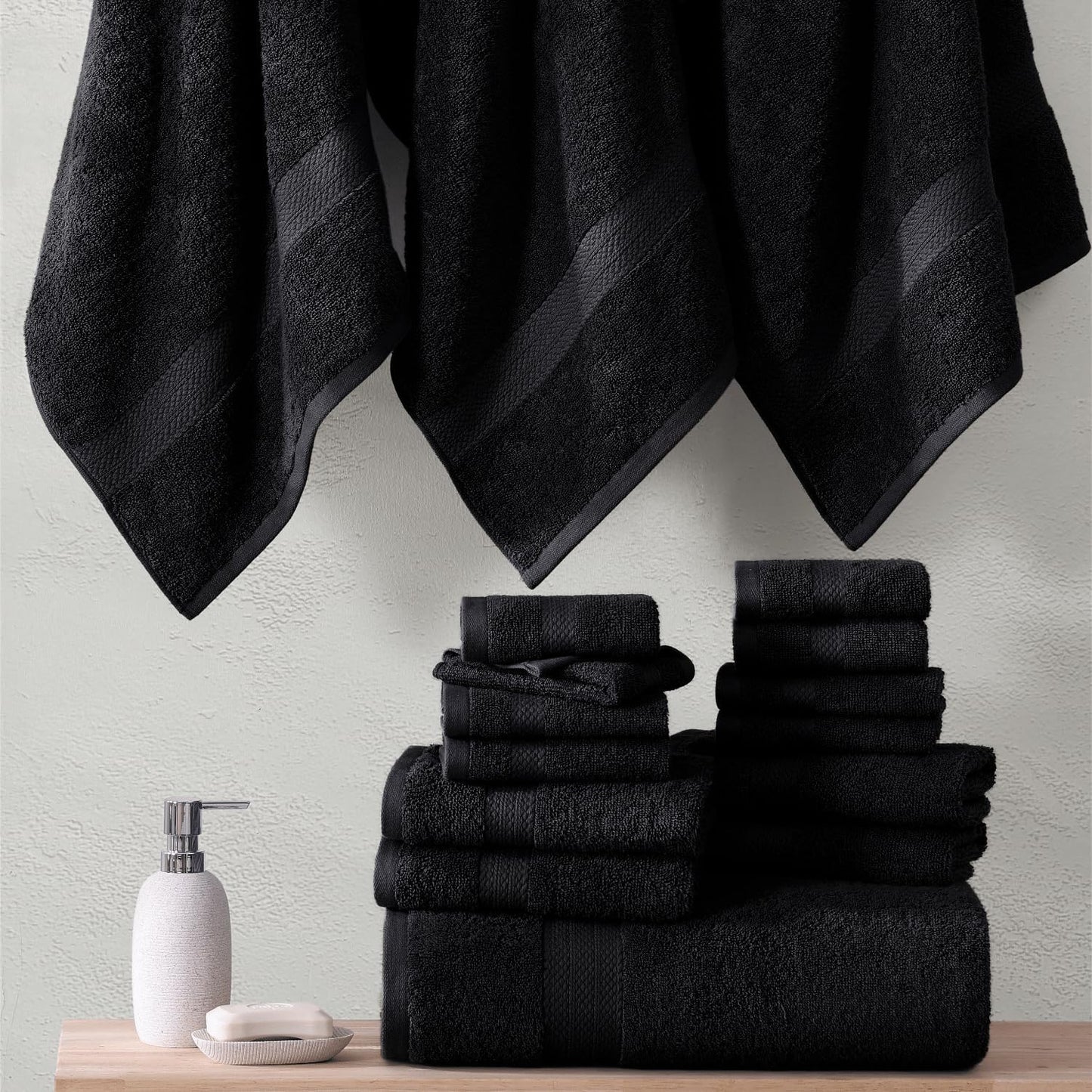 LANE LINEN 100% Cotton Luxury Bath Towel Set - 6 Pieces - Ring Spun, Super Soft & Highly Absorbent - 2 Bath, 2 Washcloths, 2 Hand Towels for Bathroom - Holds Well After Multiple Washes - Black