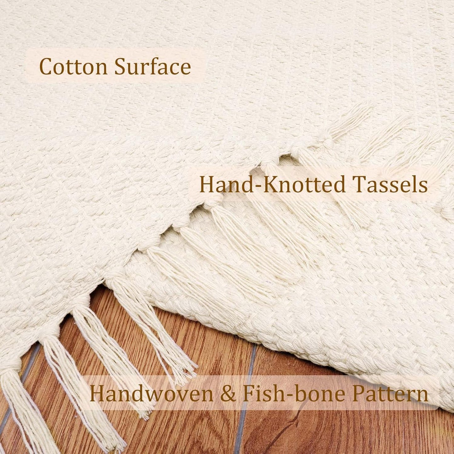 Lahome Boho Rugs for Entryways, 3x5 Kitchen Rug Lightweight Bedroom Rugs Washable Bath Mat with Tassels, Farmhouse Cotton Beige Living Room Low Pile Throw Rug for Laundry Office Decor