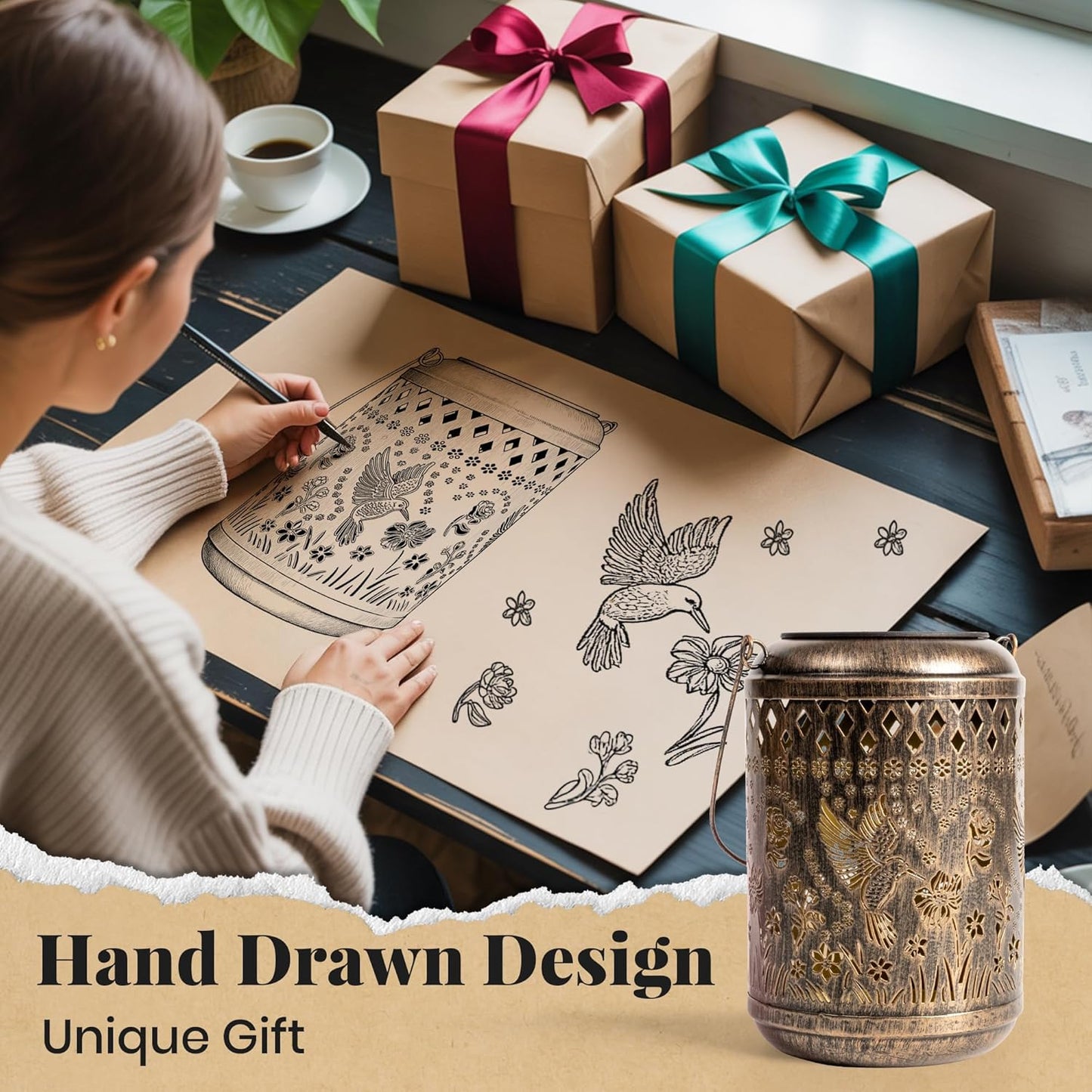 Hummingbird Gifts for Women Mom 2 Pack Solar Lanterns Outdoor Decor Metal Hanging Solar Lights Outside Decoration for Garden Yard Patio Porch