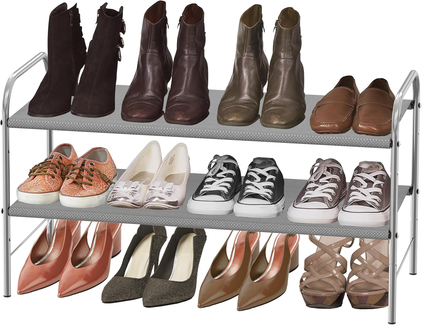 Simple Houseware 2-Tier Shoe Rack Storage Organizer, Grey