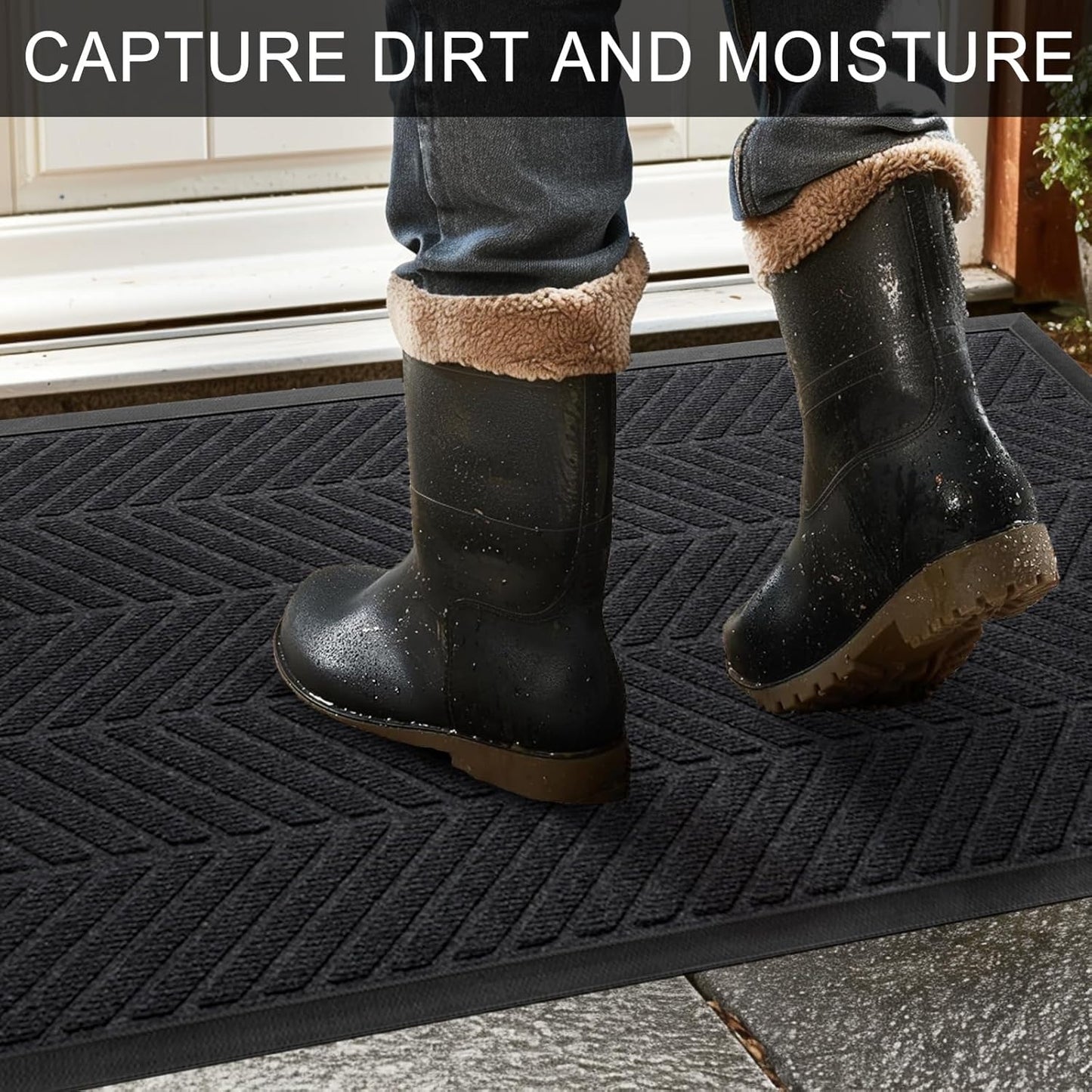 Front Door Mat 36"x24" Indoors Outdoors Welcome Mats, Waterproof Non-Slip Rubber Backing Heavy Duty Doormat Outside Entrance, Low Profile Entryway Rugs Floor Mat for Patio, Pattern A Black