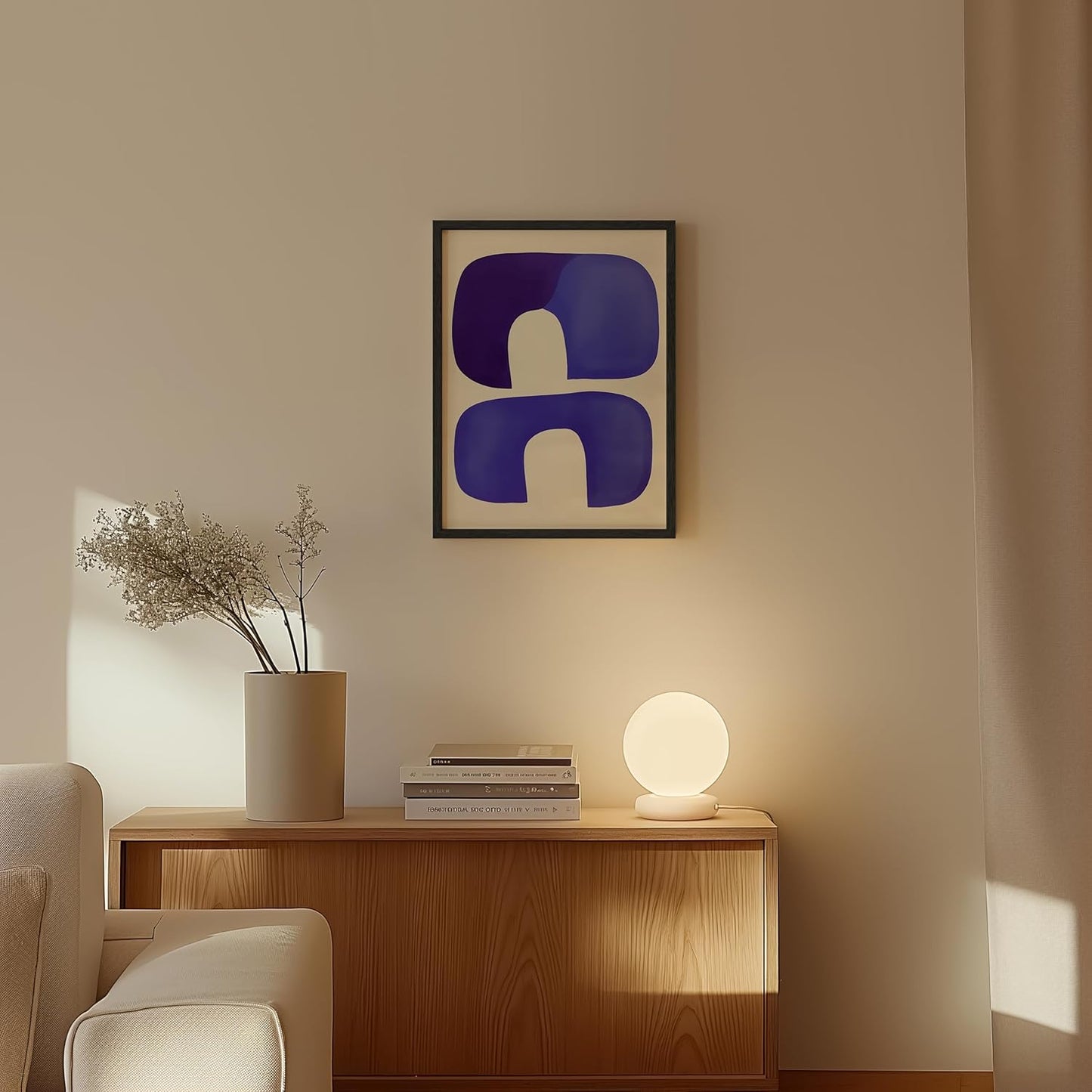 HAUS AND HUES Modern Abstract Wall Art - Blue and Green Living Room Art, Modern Artwork for Walls, Minimalist Picture for Living Room(Blue Tribal Shapes, Unframed, 12x16)