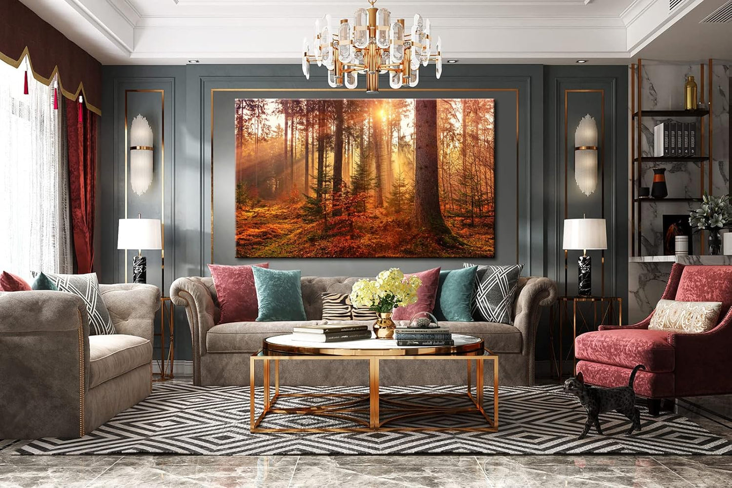 msspart Mystery Forest Light Wall Art, Nature Landscape Pictures Canvas Prints Wall Decor, Autumn Trees Paintings Hang for Office Bedroom, Bathroom, Living Room for Home Decoration - 24”x36”