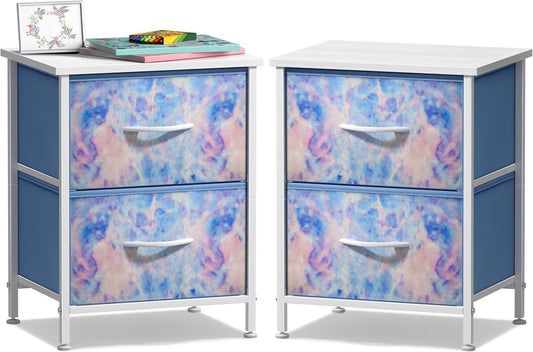 Sorbus Nightstand with 2 Drawers - Kids Bedside Furniture End Table Night Stand - Steel Frame, Wood Top & Easy Pull Fabric Bins - Dresser & Chest for Home, Bedroom Accessories, Office & Dorm (2 Pack)