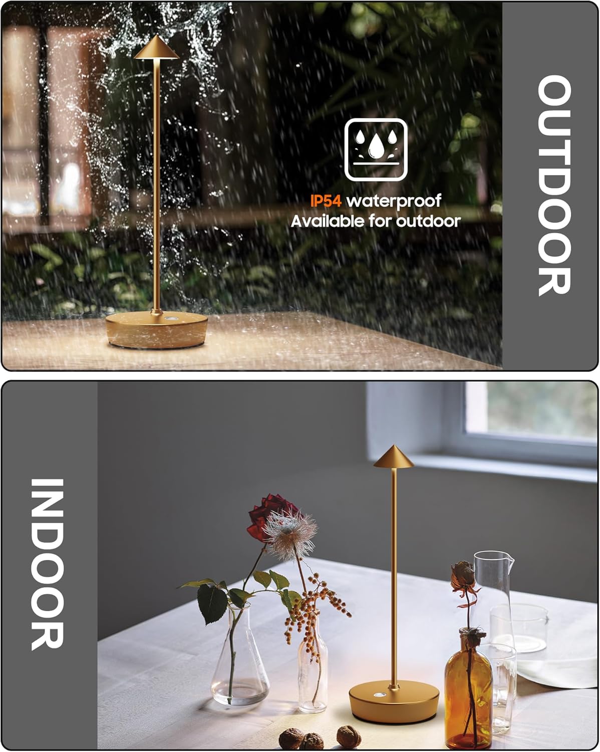 Cordless Table Lamps Rechargeable, 6000mAh Battery Operated LED Desk Lamp Outdoor Waterproof Portable Touch Dimmable Table Night Light for Patio Restaurant Dining Home Set of 2 Bronze