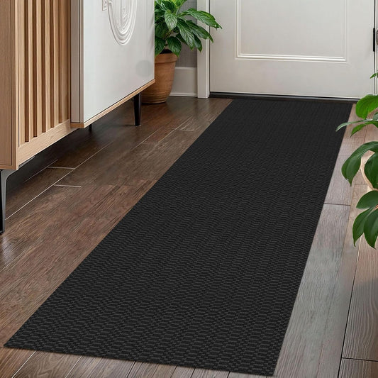 KOZYFLY Washable Runner Rug 2x5 Ft Runners for Hallways Rubber Backed Throw Rug, Braided Cotton Entryway Runner Indoor, Carpet Runners for Hallway Kitchen Entryway Bedroom, Black/Grey