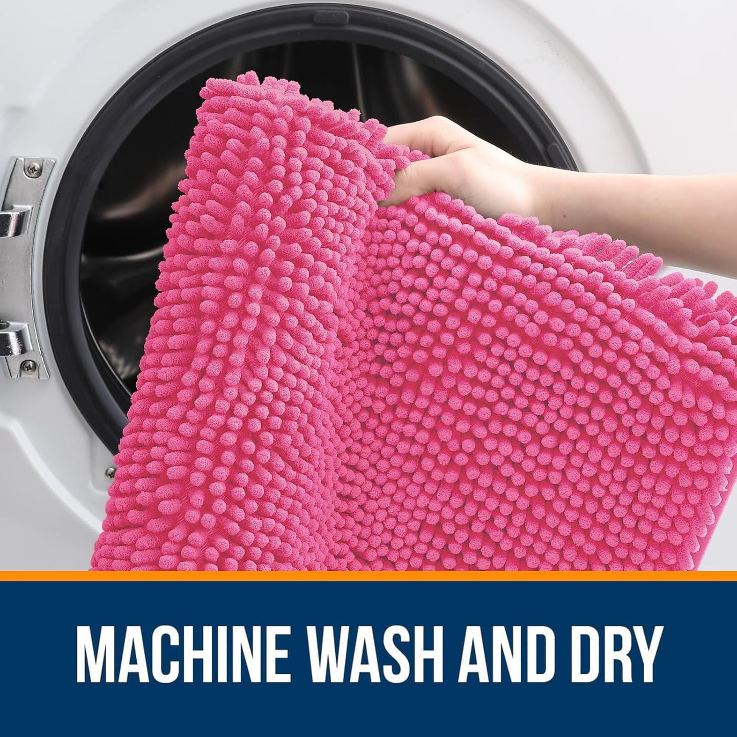 OLANLY Bathroom Rugs Sets 3 Piece, Soft Absorbent Chenille Bath Mats and U-Shaped Contour Toilet Rug, Quick Dry, Home Decor Accessories, Bath Mat Set for Bathroom (36"x24"+24"x16"+24"x20", Hot Pink)