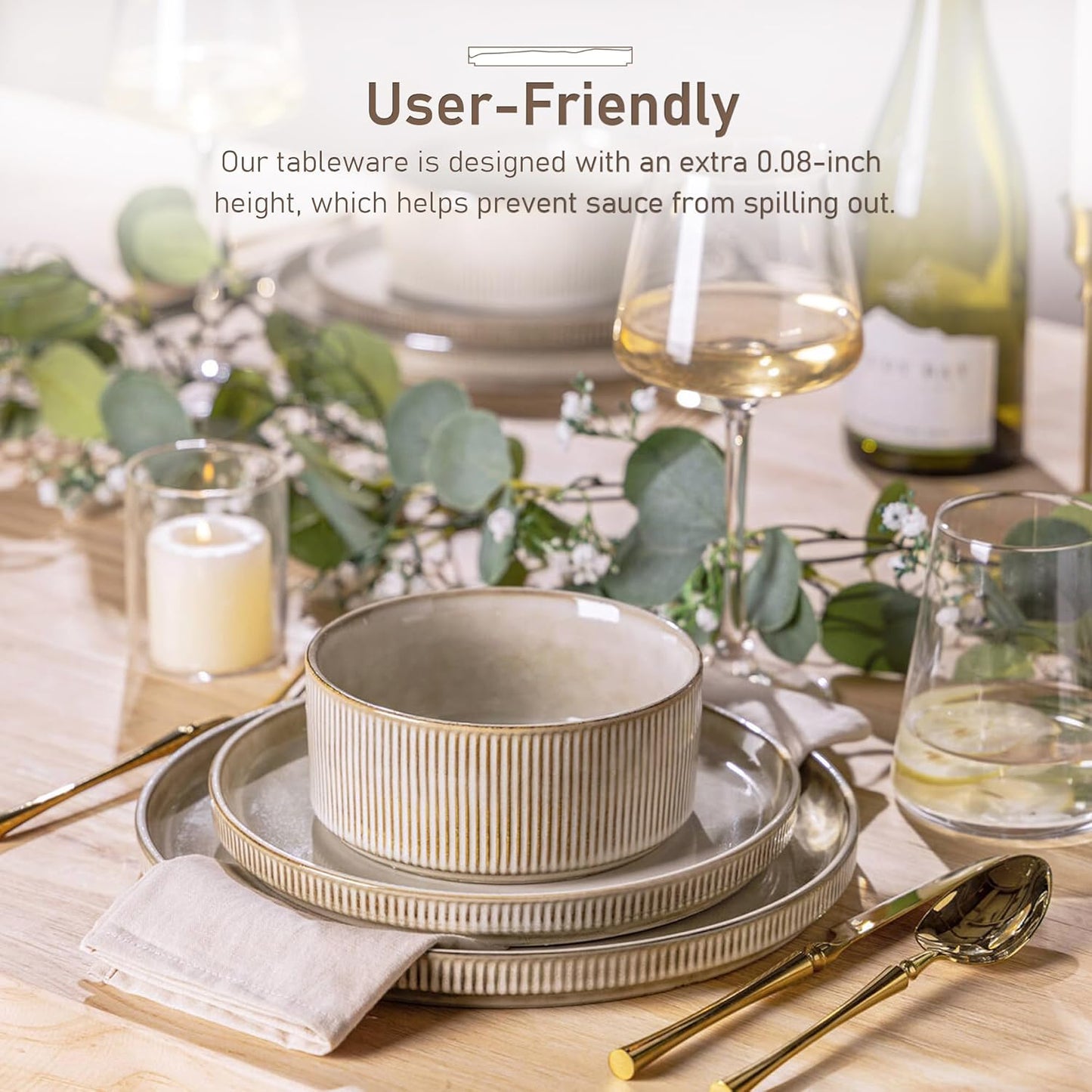 GBHOME Stoneware Dinnerware Sets for 8,Round Reactive Glaze Ceramic Plates and Bowls Set,Highly Scratch Resistant| Dishwasher & Microwave Safe Dishes Set,Service for 8(24pc)