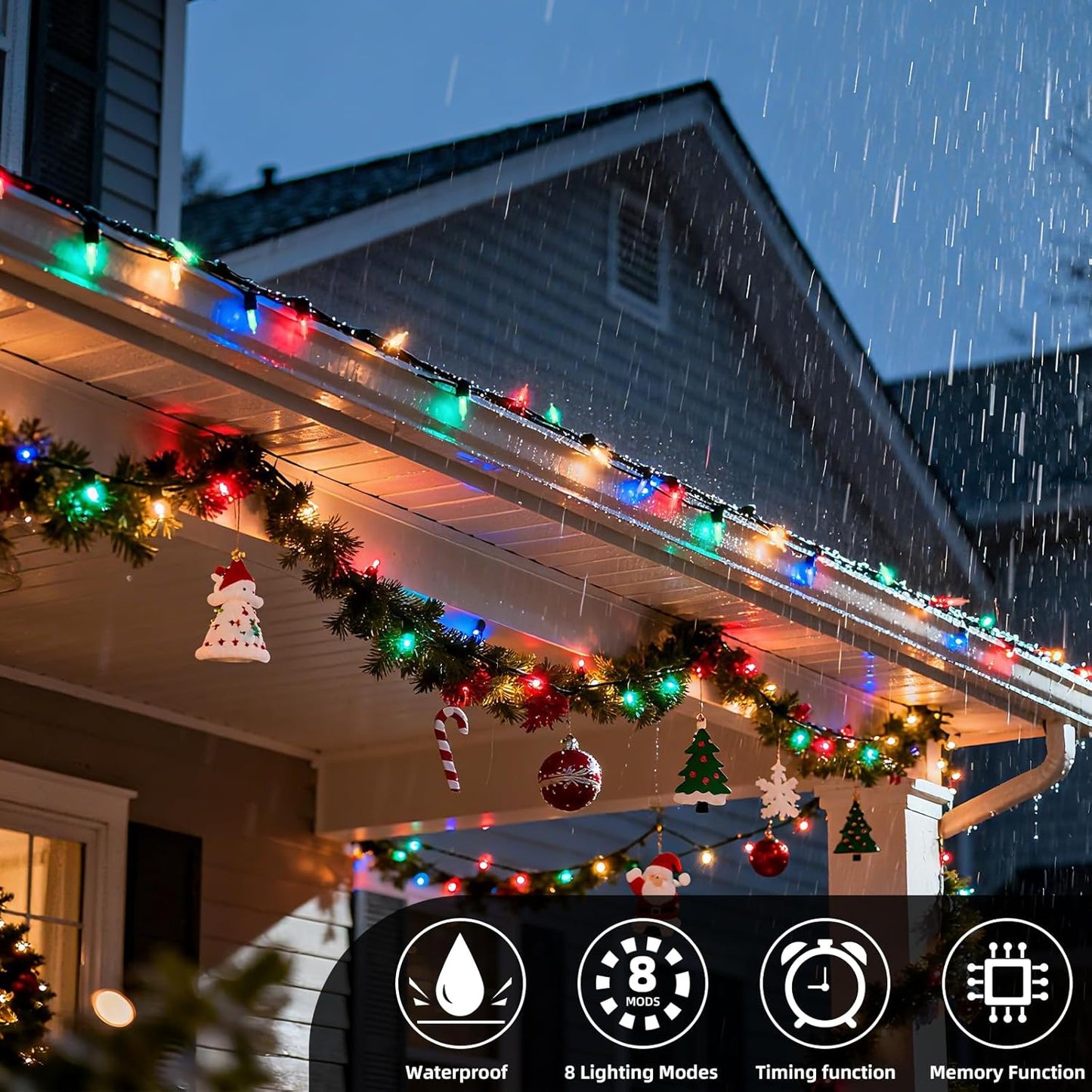 Christmas Lights 66ft 200 LED Battery Operated String Lights with Timer Memory Function or Battery Powered Waterproof Fairy Light for Indoor Outdoor Decoration