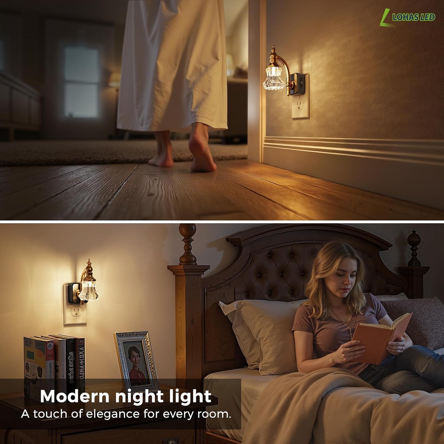 L LOHAS LED Night Lights Plug into Wall, 3000K Soft White LED, Floral Night Lights with Dusk to Dawn Sensor, 0-100lm Adjustable Brightness, for Hallway Bedroom Stairway