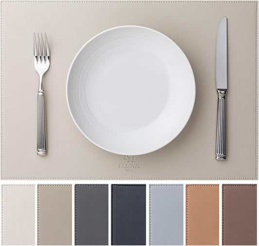 Faux Leather Placemats Set of 8 Vinyl Washable Wipeable Table Mats for Kitchen Dining Table Heat Resistant Waterproof Modern Indoor/Outdoor Placemats Non-Slip Easy Clean Place Mats-Cream White