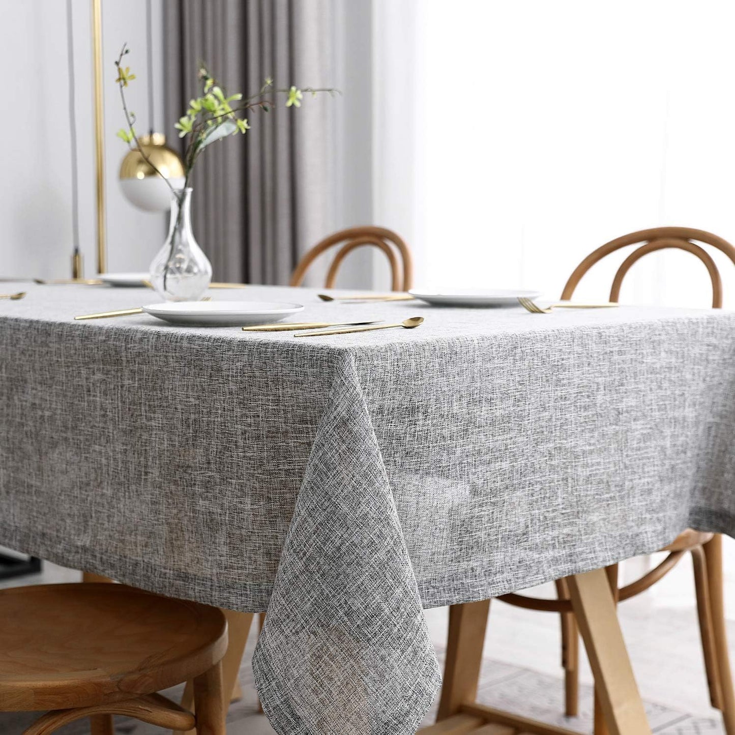 maxmill Flaxy Faux Linen Tablecloth with 2-Tone Slubby Yarn Texture Wrinkle Resistant Anti-Shrink Soft Table Cloth for Kitchen Dining Restaurant Tabletop Rectangle 60 x 120 Inch Light Gray