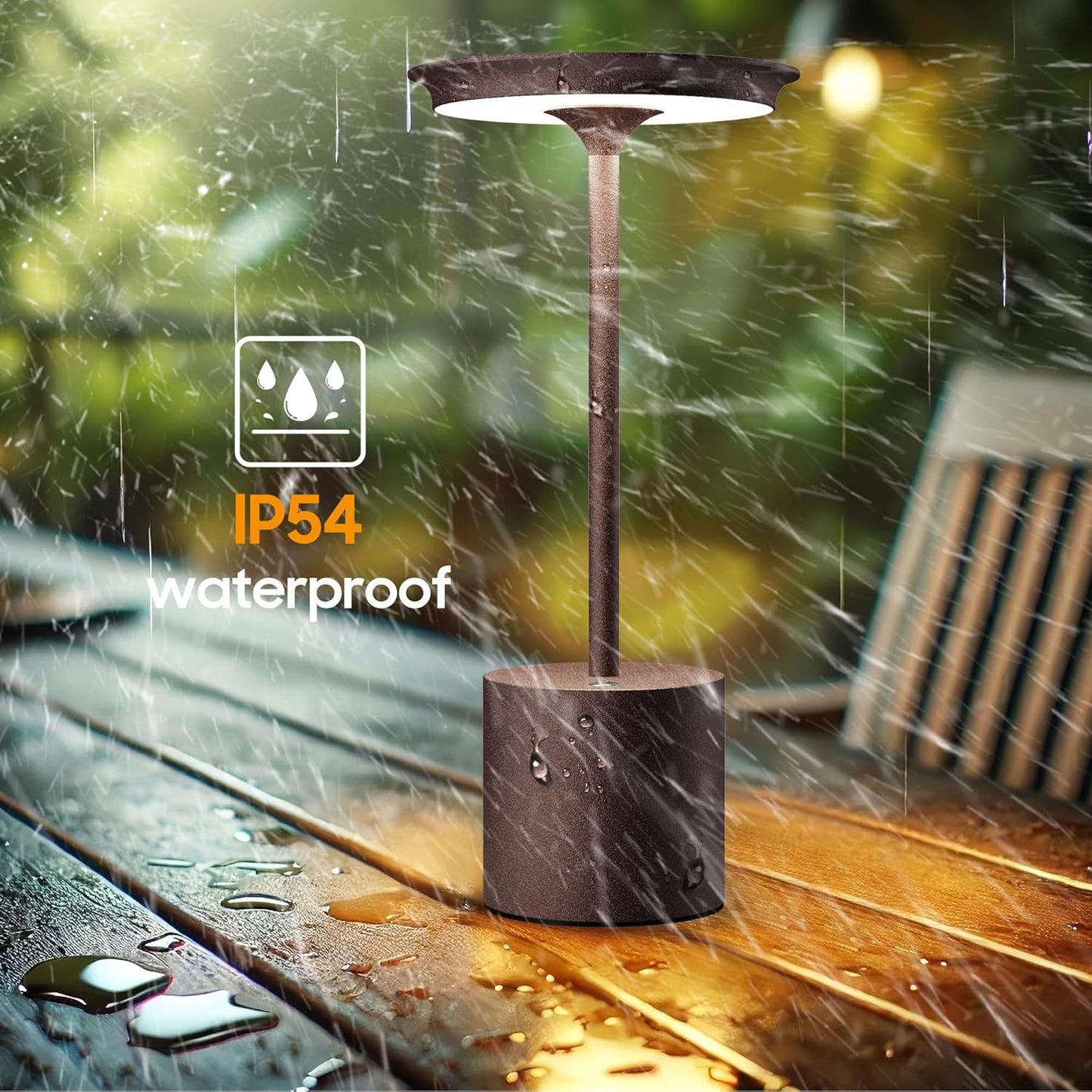 Cordless Table Lamp, Portable Rechargeable 6000mAh Outdoor Table Lamp, 3 Color Stepless Dimming Battery Powered Lamp, LED Table Light for Dinner/Bedroom/Restaurant/Outdoor (Rust)