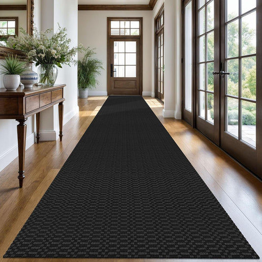 KOZYFLY Washable Runner Rug 3x20 ft Hallway Kitchen Runner Rugs with Rubber Backing Bobo Non Slip Entryway Runner Indoor, Long Carpet Runners for Hall Kitchen Entryway, Black/Grey