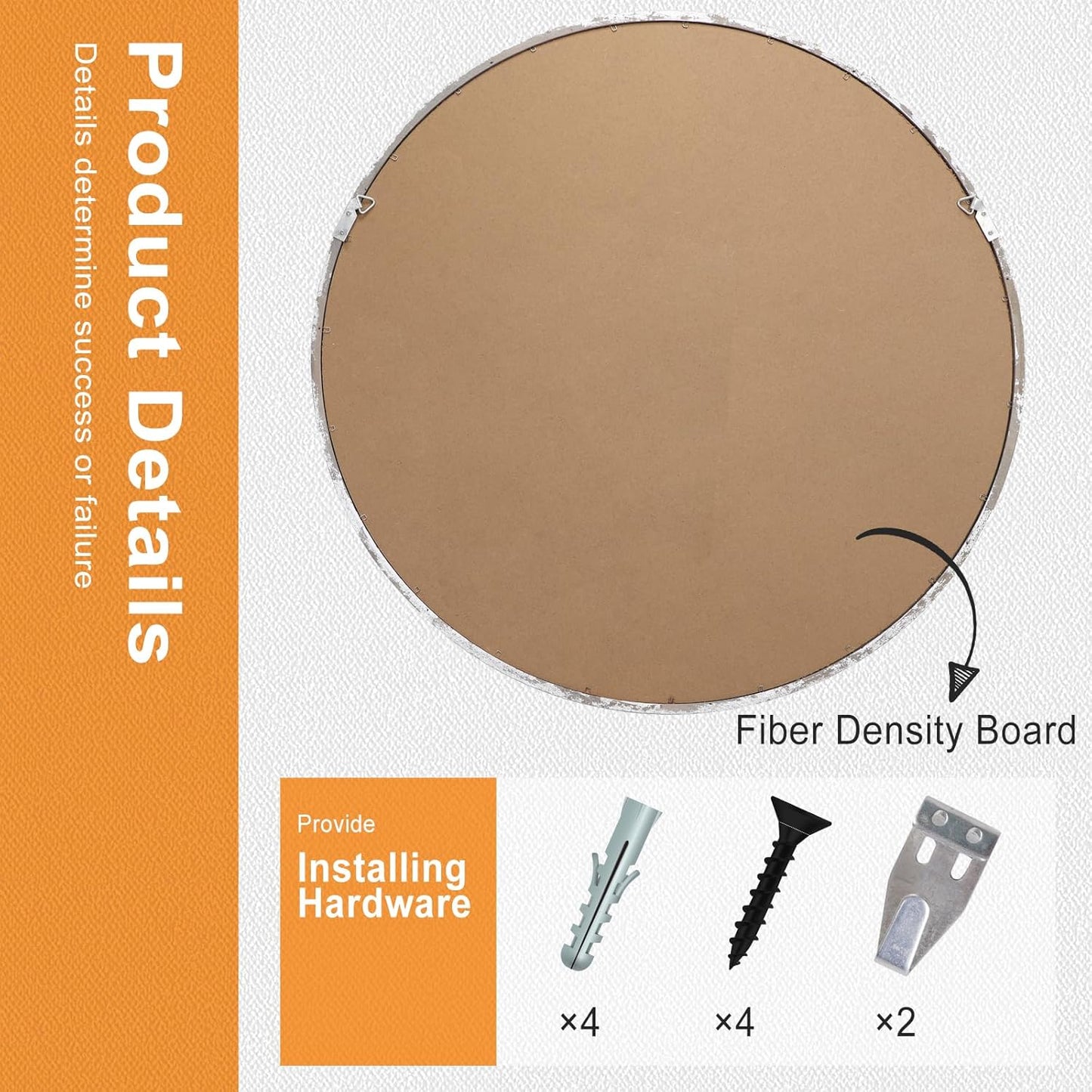 Round Mirror, 24 Inch Silver Wood Frame, Wall Circle Mirror for Bathroom or Nursery Decor